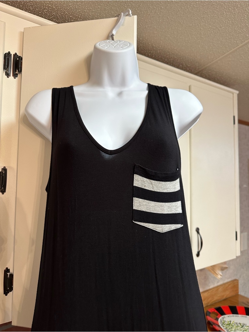 Black Sleeveless Maxi Dress with Stripe Detail - Picture 3 of 5